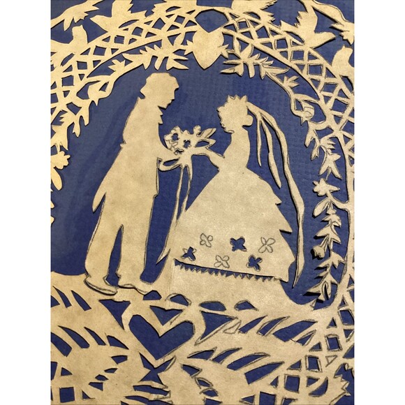 Wedding Couple SILHOUETTE Hand Paper Folk Art Cut Out Original Unframed 7x8.5" - Picture 7 of 10